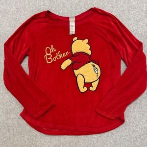 Disney Winnie the Pooh Oh Bother Red Velour Pajama Top  Womens Medium